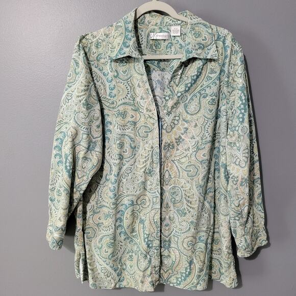 Dressbarn Button Down Top Size 18 20 Womens Boho Casual Comfortable Paisley - Picture 1 of 11
